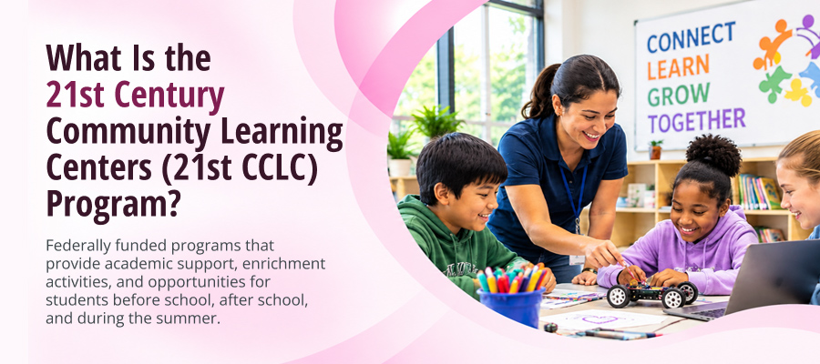 Teacher leading students in a hands-on STEM activity during California's 21st Century Community Learning Centers (21st CCLC) expanded learning program.